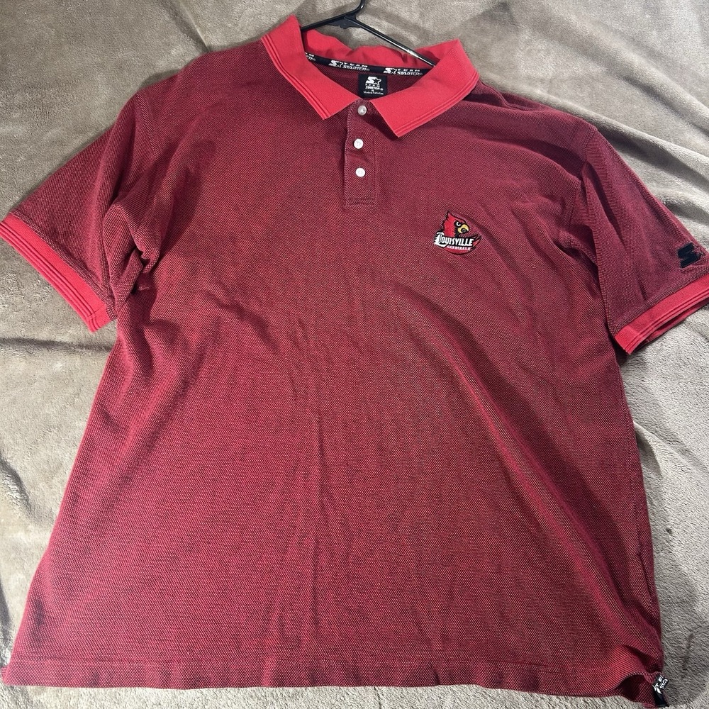 Vintage Starter Louisville Cardinals Polo Shirt Short Sleeve Red Black Mens XL
